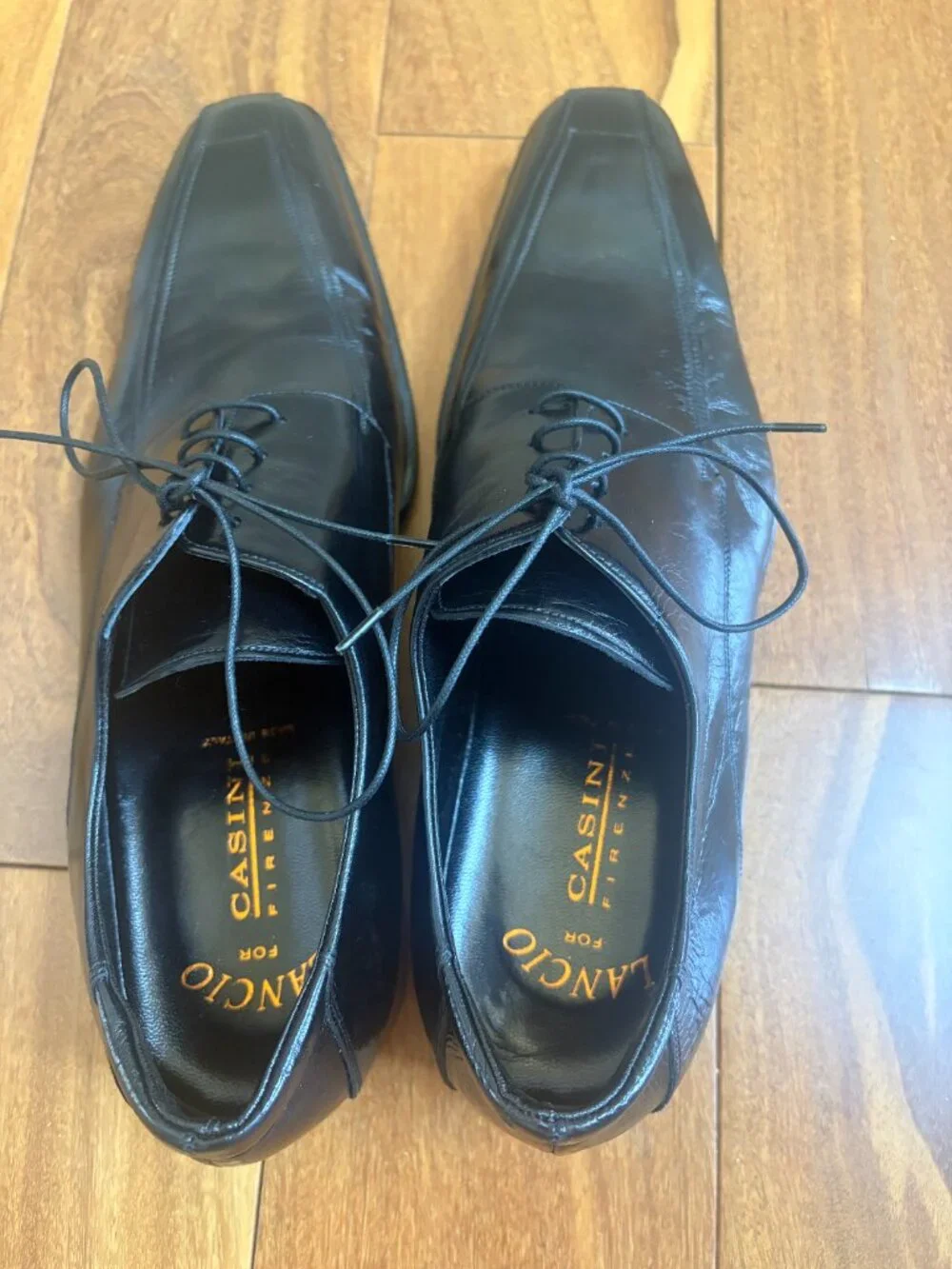 Llancio for Casini Firenze black leather lace up dress shoes with square toe
